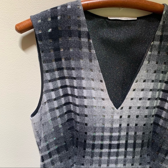 Marco de Vincenzo -- Gray Plaid Virgin Wool Over Metallic Lined Sheath Dress - Picture 13 of 15